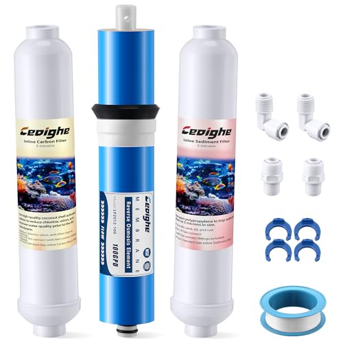 Ceoighe RO Replacement Cartridges Set (3-Pack) Compatible with AquaticLife RO Buddie Replacement Filters Include Carbon Block Filter Sediment Cartridge & 100GPD Membrane for Most RODI Systems
