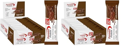 Premier Protein - Premier Protein High Protein Bar Double Chocolate Cookie 16x40g - Haute teneur en protéines + Sans huile de palme (Lot de 2)