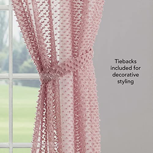 Creative Home Ideas Sheer Curtains (2 Panels, 38" X 96", Rose Pink), Privacy Pom Pom Curtains With Tiebacks, Mia Embellished Window Curtains Easily Pairs With Blinds And Shades, Lightweight Drapes #TOP4