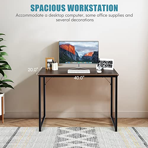 Costway Home Office Computer Desk, 40 Inch Modern Simple Writing Study Desk, Metal Frame Gaming Desk, Laptop Pc Workstation For Living Room, Bedroom & Study (Coffee) #TOP6