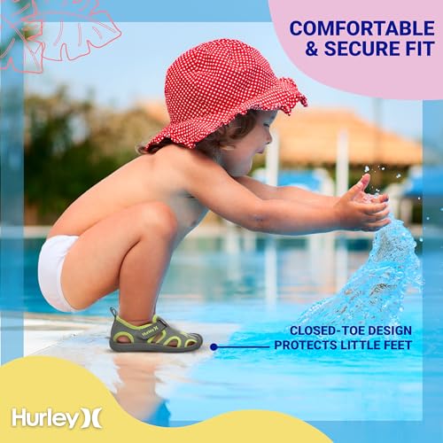 Image of Hurley Kona Toddler Water Shoes - Beach Essentials, Girls and Boys Closed Toe Sandals, Lightweight, Breathable, Kids Water Shoes with Non-Slip Sole and Adjustable Straps, Outdoor Toddler Swim Shoes