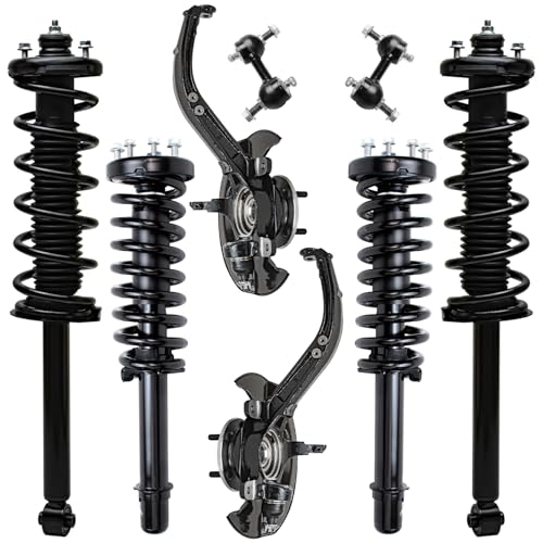 Image of Detroit Axle - 2.4L Front Knuckles Struts Sway Bars for 2003-2007 Honda Accord 2004 2005 2006 Steering Knuckles and Wheel Hub, Front & Rear Struts w /Coil Spring, Sway Bars [Manual Transmission]