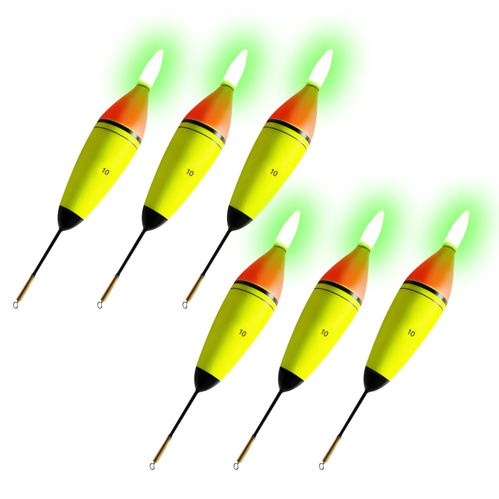 MiOYOOW Lighted Fishing Bobbers, 6Pcs Light Up Fishing Floats Day Night Fishing Catfish Rig Floats for Saltwater Freshwater Fishing