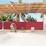 Ausziehbare Seitenmarkise Rot 160x1200 cm, Garten Sichtschutz für Terrasse und Balkon, automatische Rückrollfunktion, UV-beständiges und wasserabweisendes Polyester
