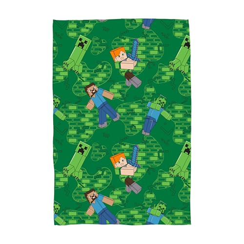 Minecraft Officially Licensed Fleece Blanket Super Soft Warm Blanket | Level Design | Perfect for Home Bedroom Sleepovers and Camping 100 x 150 cm | Green