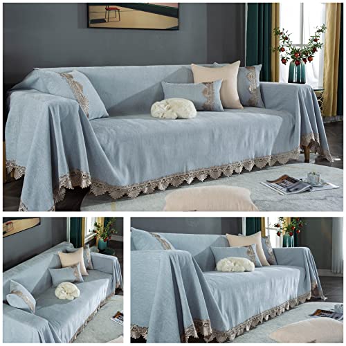 Couverture de canapé bleu gris clair plaid grand format 180x300cm - 7