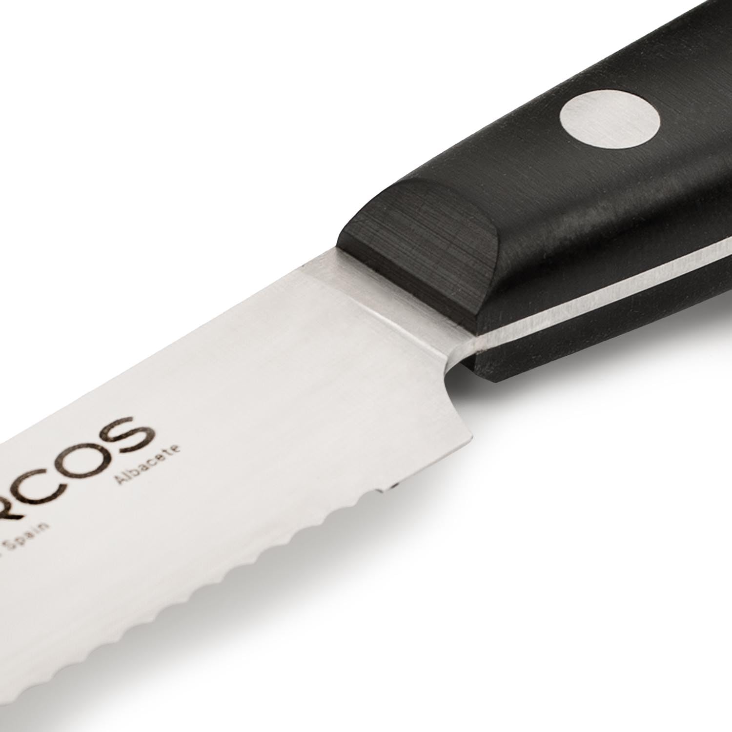 Arcos Cuchillo Tomatero Ibiza 130 mm, Hoja Dentada de Acero Inoxidable NITRUM, Mango Ergonómico POM, para Tomates y Frutas