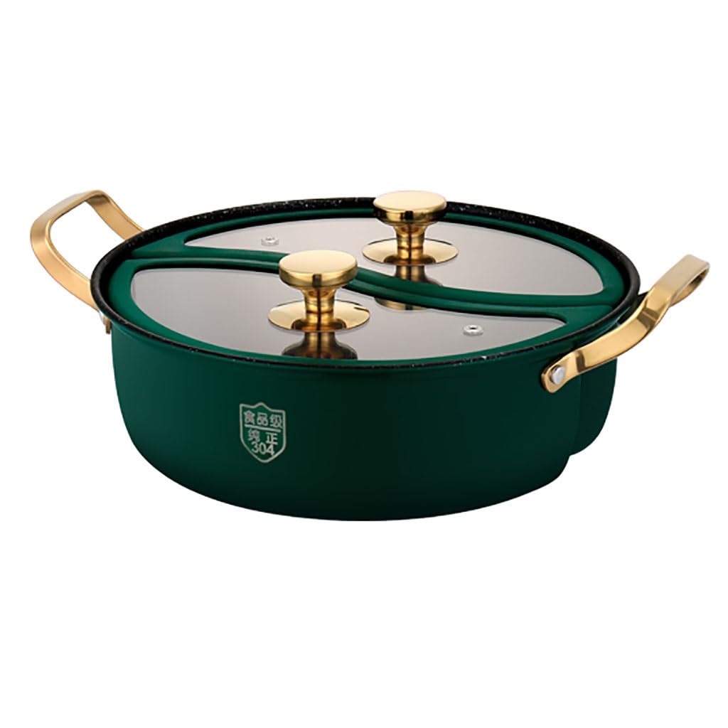 304 Stainless Steel Dual Sided Hotpot with Divider, Non-Stick Double Flavor Cookware for Induction and Gas Stoves