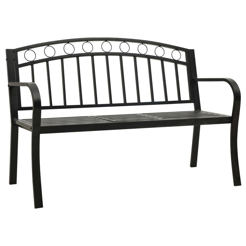 Gartenbank mit integriertem Tisch, Schwarz, 120 cm, pulverbeschichteter Stahl, wetterfest, robuste Outdoor-Sitzbank für Terrasse und Garten