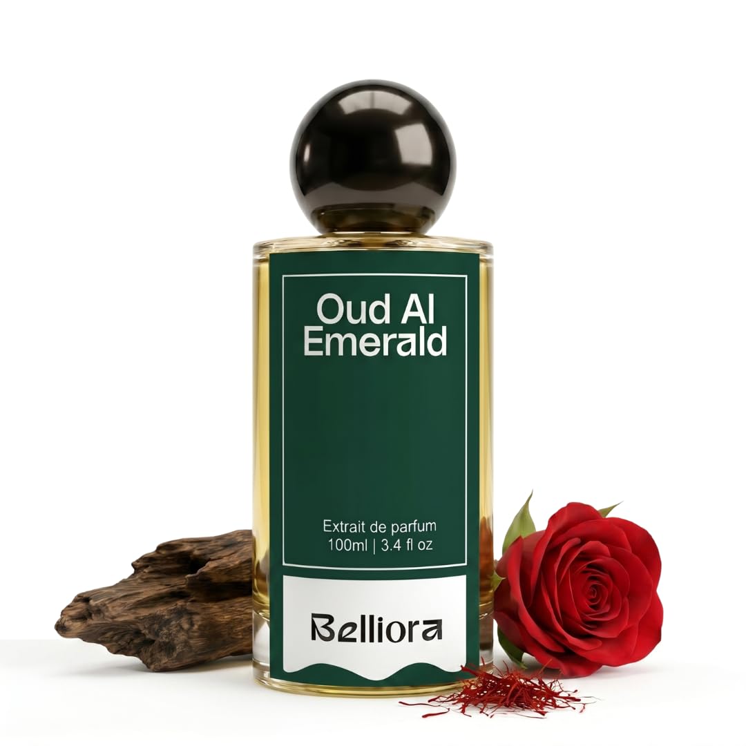 Belliora Oud Al Emerald Perfume for Man & Woman | Perfume for Women Long Lasting Smell | Extrait De Parfum | Saffron, Oud, Rose & Patchouli Fragrance | Luxury Perfumes Gift for Men & Women | 100ml