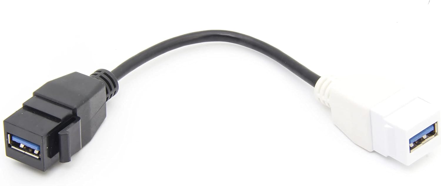 RiteAV - Keystone Cable USB 3.0 Type A to USB A Female to Female Adapter 5A for Wall Plate Outlet dongle