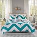 4 Pc Zig Zag Reversible Chevron Bedspread Quilt with Matching Shams and Cushion pillow - Aqua, Black, Pink (Teal/Grey)