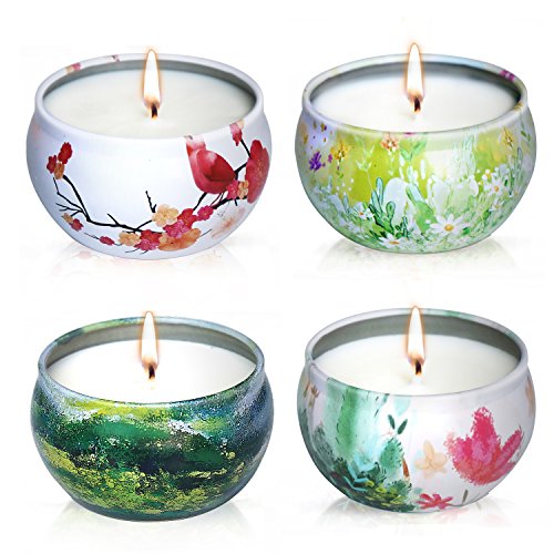 YIHANG Scented Candles Gift Set - Lavender, Rose, Tea Tree and Peppermint, Candle 100% Soy Wax for Stress Relief and Aromatherapy, Christmas Gift Candles - 4 Pack