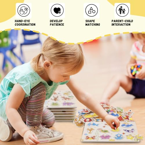 Wooden Peg Puzzles for Toddlers 6 Pack Wooden Jigsaw Set for Kids Preschool Educational Learning Gift Toys for Boys & Girls - Image 4