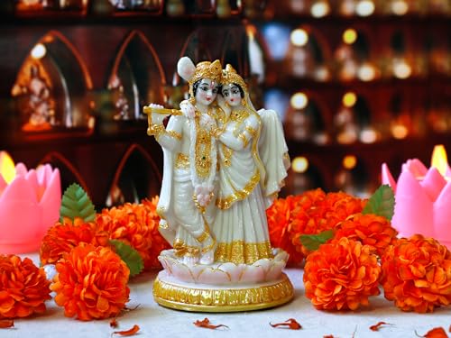 Estatua Hindu Dios Radha Krishna Color Mármol 5.7 in miniatura 6