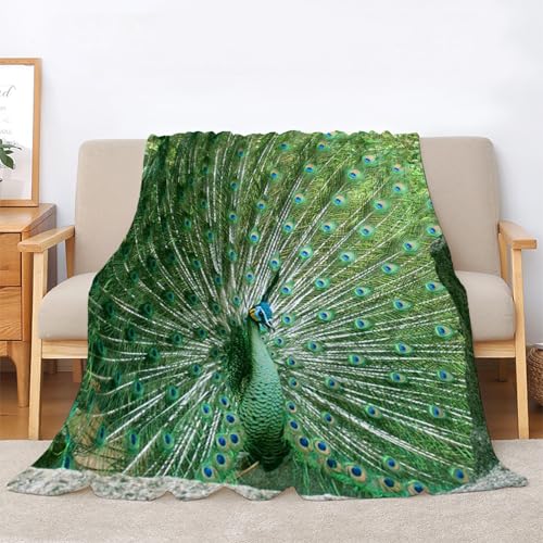 Plaid polaire paon vert couverture 140x200 cm pour canapé et cocooning