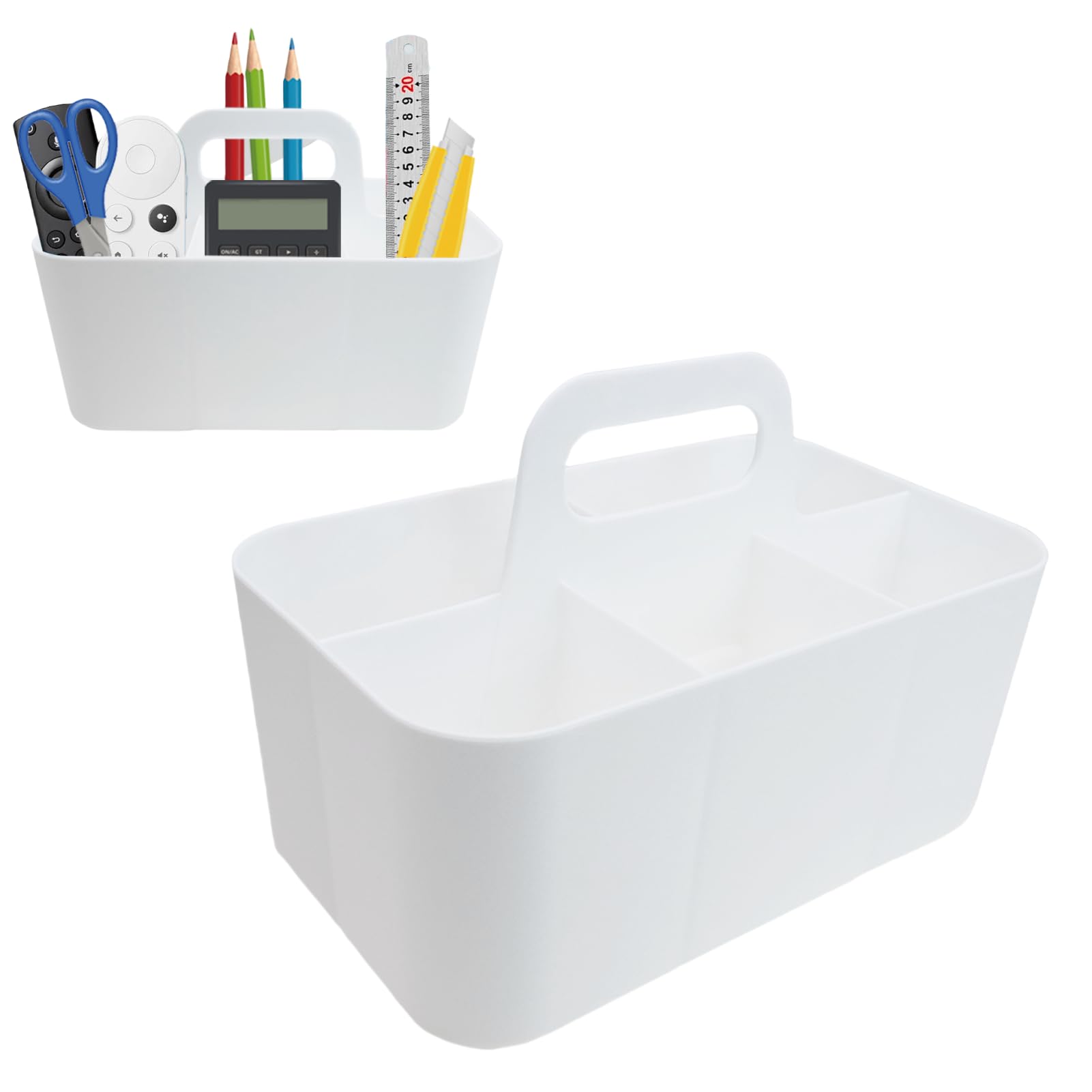 JLNGTHONG White Multiuse Caddy Organizer with Handle Stackable Shower Caddy Portable Divided Bathroom Caddy for Vanity Pantry Shelves