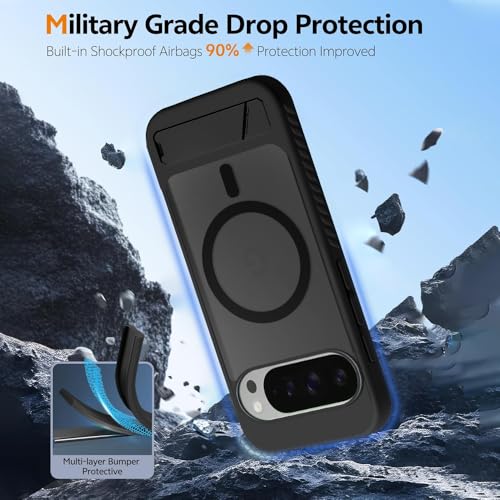 Image of KARWAN?Ultra Hybrid Matte Back Cover Case Compatible with Stand Magnetic for Google Pixel 10 Pro | Mag-Safe Wireless Charging | Camera Bump Protection -(Black)