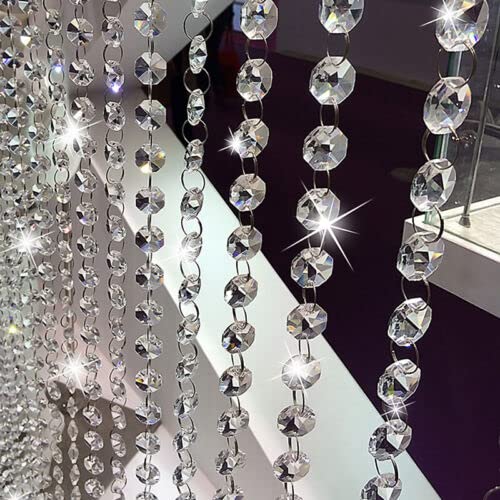 AM ENTERPRISES Octagon Chandelier Drops Parts Clear Cut Glass Crystal Droplets Chain for Chandelier, Curtain and Decoration (14mm)-image-37