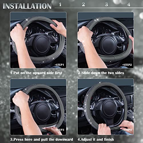 image for CAR PASS Bling Diamond Leather Steering Wheel Cover, with Bling Sparkl