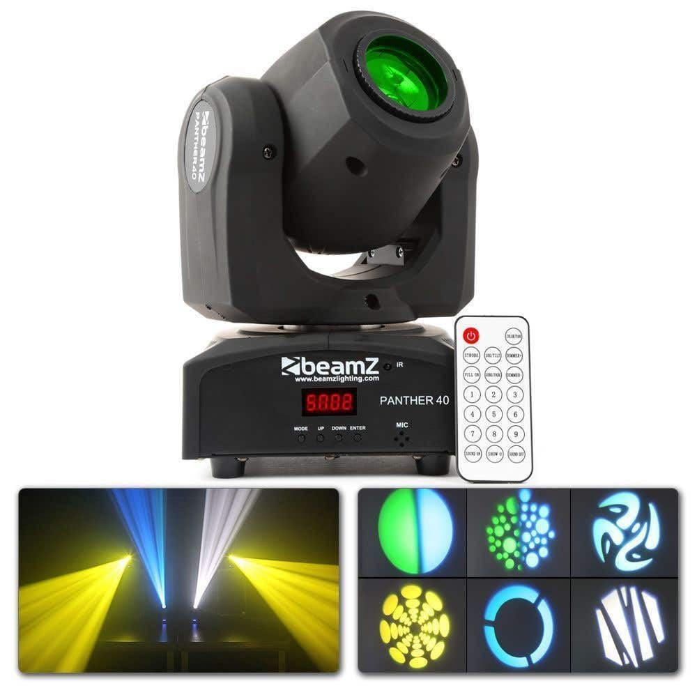 BeamZ Panther 40 - Moving Head - 45 Watt LED Disco Licht Strahl, Party Lichteffekt mit Fernbedienung, DMX, 7 Gobo Muster, musikgesteuert, Disco Light, DJ Licht, Strahleffekt