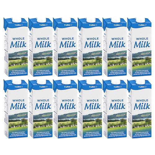 Lakkeland UHT Whole Milk 1 Litre – Pack of 12 | Long-Life Ambient Milk | High Protein, Creamy Flavour | Perfect for Home, Office, Cafés & Travel