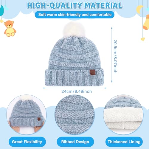 Toddler Kids Winter Warm Knit Beanie Hat Neck Warmer Scarf Gloves Set with Pompom Gifts for 2 3 4 5 6Years Old Girls Boys2