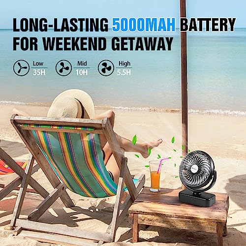 Portable Camping Fan with LED Lantern- 40H Work Time Rechargeable Battery Operated Fan with Hanging Hook for Tent Car RV Hurricane Emergency Outages Survival Kit Cruise Travel Camping Essentials Gear by AMACOOL - Image 4