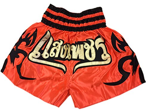 Woldorf Boxing Muay Thai Shorts in Satin Embroidery cutt Letters Size L Martial Arts, Sparring Fitness Gym Equipment Grappling Shorts, Kickboxing Shorts, Fighting Shorts Orange