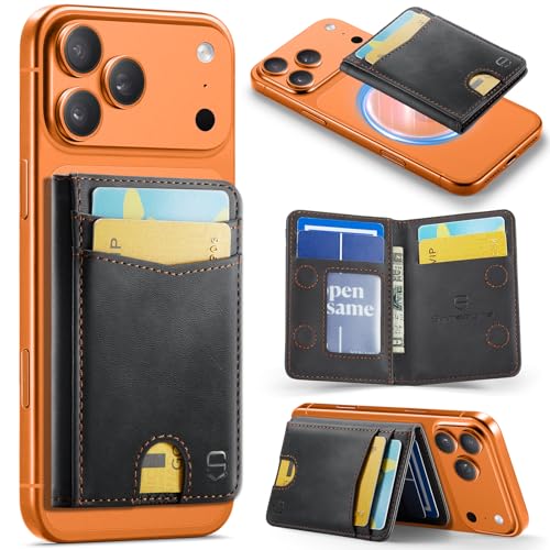 Strapurs Strong Magnetic Wallet Card Holder Compatible with MagSafe Phones and Cases, Slim PU Leather Phone Wallet with 6 Card Slots RFID Blocking for iPhone 17/16/15/14/13/12 Series – Retro Black