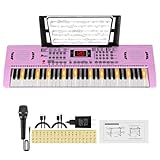 24HOCL Kids Piano Keyboard, 61 Lighted Keys Electric Digital Keyboard Piano Kit 100 Voices, 100 Rhythms with Microphone, Gift for Children, Pink