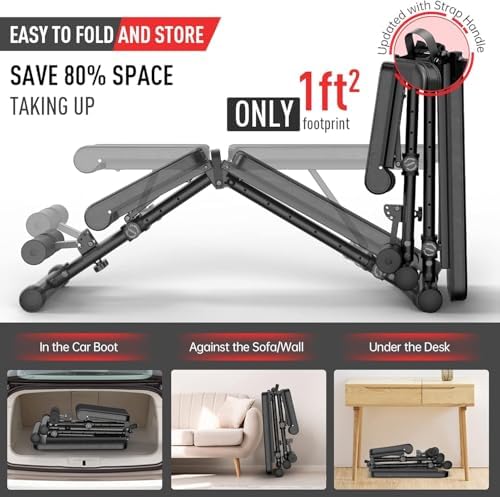 Bild 3 - JOROTO Verstellbare Hantelbank Klappbare Bauch Folding Flach Einstellbar Trainingsbank mit 318 kg Belastung für Zuhause, Bankdrücken Bank mit Ein-Knopf-Faltdesign (Modell:MD35)