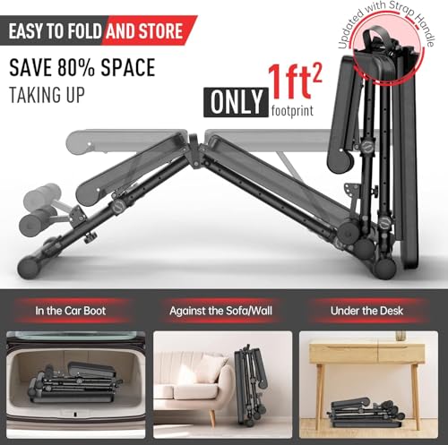 JOROTO Verstellbare Hantelbank Klappbare Bauch Folding Flach Einstellbar Trainingsbank mit 318 kg Belastung für Zuhause, Bankdrücken Bank mit Ein-Knopf-Faltdesign (Modell:MD35)