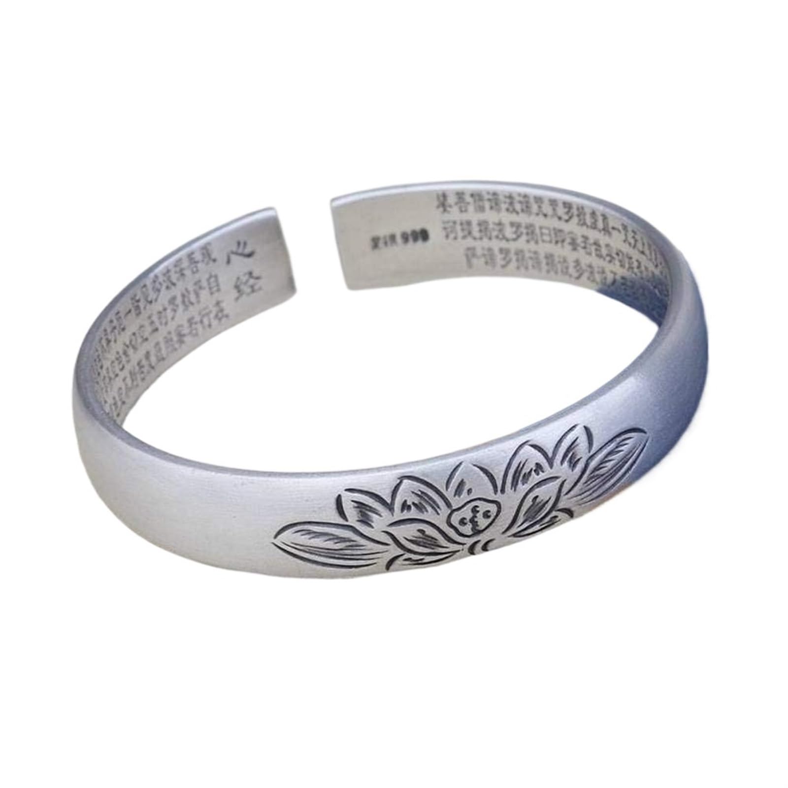 Bracciale in argento, bracciale rigido alla moda, braccialetto in argento 999 Bracciale con detti buddisti vintage Bracciale aperto in argento femminile di fascia alta. I braccialetti da 42 g possono