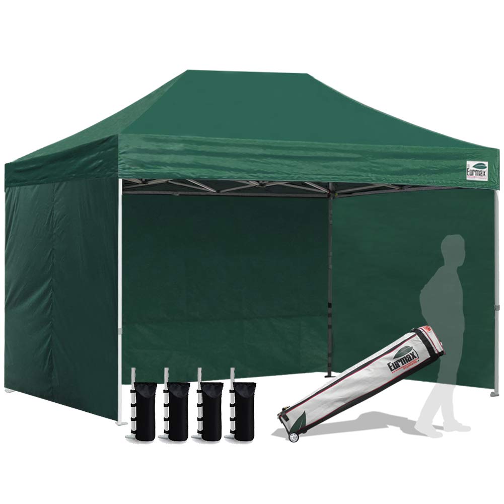 Eurmax USA 8x12 Pop Up Canopy Tent,Commercial Tent with Patented No-Tip Rolling Bag,4 Zippered Removable Walls,UV &amp; Water Resistant Canopy Top,Heavy Duty Outdoor Gazebo,Instant Shelter(Forest Green)