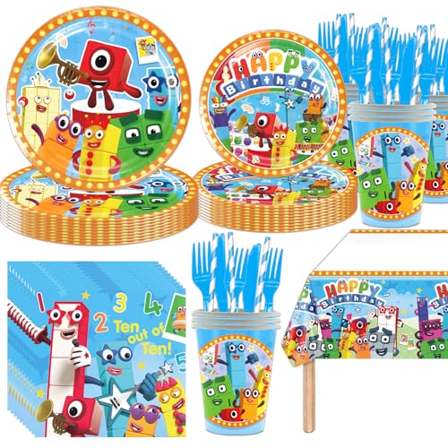 141pcs Number Birthday Tableware Decorations Party Plates Cups Theme Napkins Tablecloth for Number Party Decoration