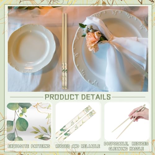 Image of 50 Pairs Eucalyptus Disposable Bamboo Chopsticks Bulk Sleeved | Cherry Eucalyptus for Wedding Favors, Asian Takeout, Picnic Party, Catering Restaurant Supply, Paper Wrapped Sleeves
