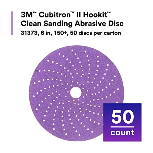 Image of 3M Cubitron II Hookit Clean Sanding Abrasive Disc 31373, 6 in, 150+ Grade, Pack of 50 Discs, Virtually Dust-Free, High Performance, Long Lasting, Multi-Hole Pattern, Feather Edging, Stock Removal