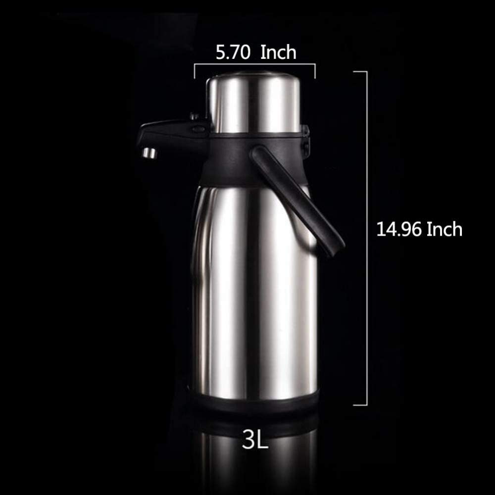 Jarra con bomba de vacío de acero inoxidable, termo de 3 litros para almacenamiento de líquidos fríos y calientes durante 24 horas, ideal para viajes, exteriores, camping y eventos
