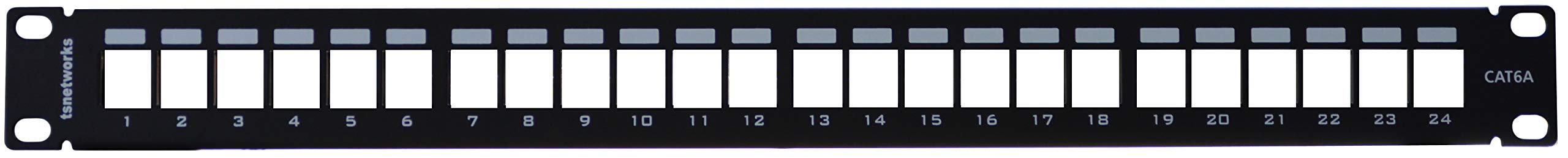 Panel de conexiones de 24 puertos, incluye conector Keystone Jack CAT 6a 10 Gbps y 500 MHz, para montaje en rack, 1U, 19 pulgadas, color negro