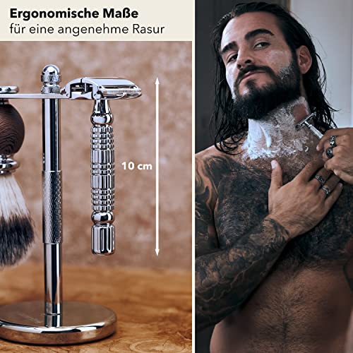 Störtebekker® Premium Rasierhobel Herren Hamburg - Rasierset mit 10 Rasierklingen & Leder-Etui - Nassrasierer Herren inkl. Reise-Etui mit Spiegel - *TESTSIEGER* Stiftung Warentest (12/2024) - Image 5