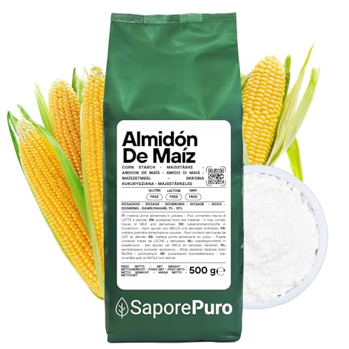 SaporePuro Almidón de Maíz Nativo 500 g – Espesante Natural para Postres, Cremas y Salsas – Sin Gluten y Vegano