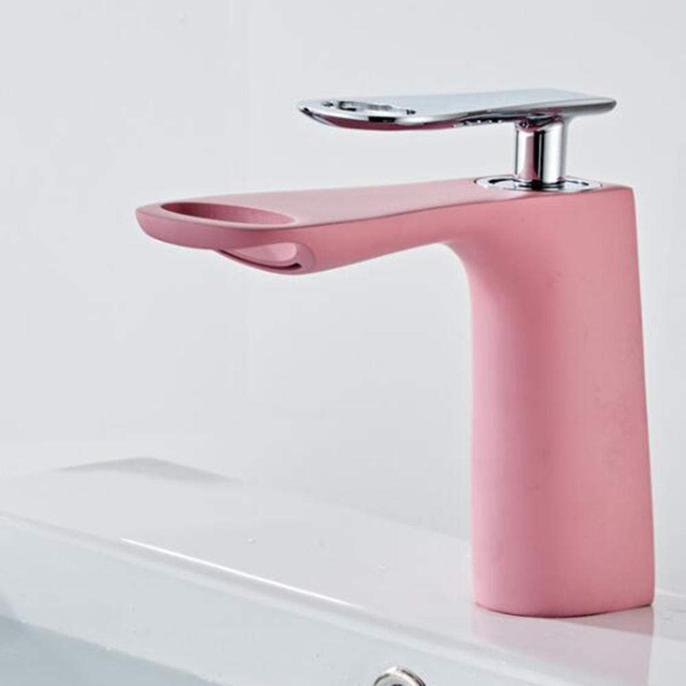 Robinet de lavabo de salle de bain anti-éclaboussures à effet cascade rose