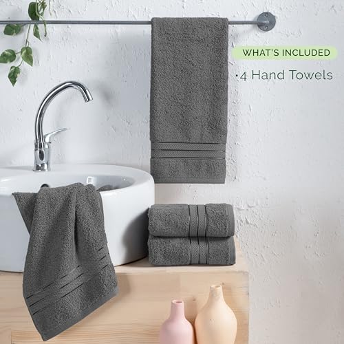 Image of Elegant Comfort Three Line Popcorn Towel Set for Bathroom 16 x 28 inches, Premium Hotel Quality 4-PACK Hand Towels, 100% Turkish Cotton, Soft and Durable, Quick Dry and Highly Absorbent, Charcoal Gray