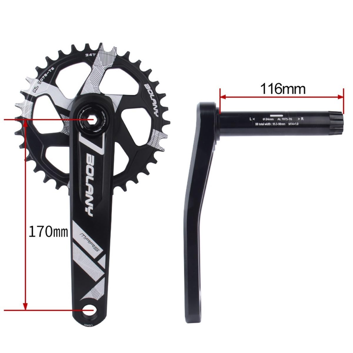 170 millimetri Mountain Bike Hollow Guarnitura Integrata In Lega di Alluminio Pedivella Set 34/36T Stretta Larga Singola Rotonda Corona Guarnitura Per 8/9/10/11/12 Velocità