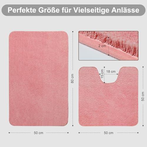 SOANNY Badematten Set 2-teilig, rutschfest & Waschbar, Luxus Dicke Mikrofaser Badezimmerteppich, 50x80 cm Badvorleger & 50x50 cm Toilettenmatte, Rosa – Bild 3