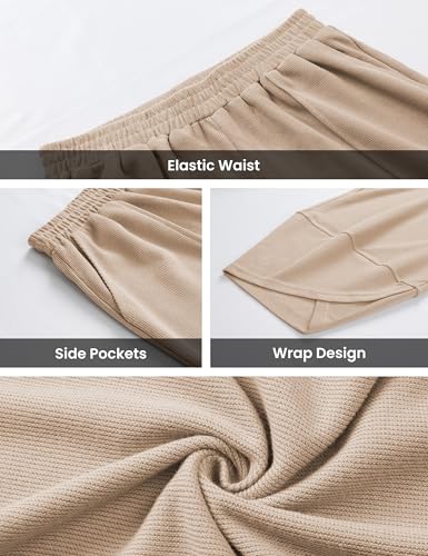 Image of Himosyber Women Cotton Pants Wide Leg Pants Casual Loose Baggy Elastic Waist Beach Palazzo Harem Pants
