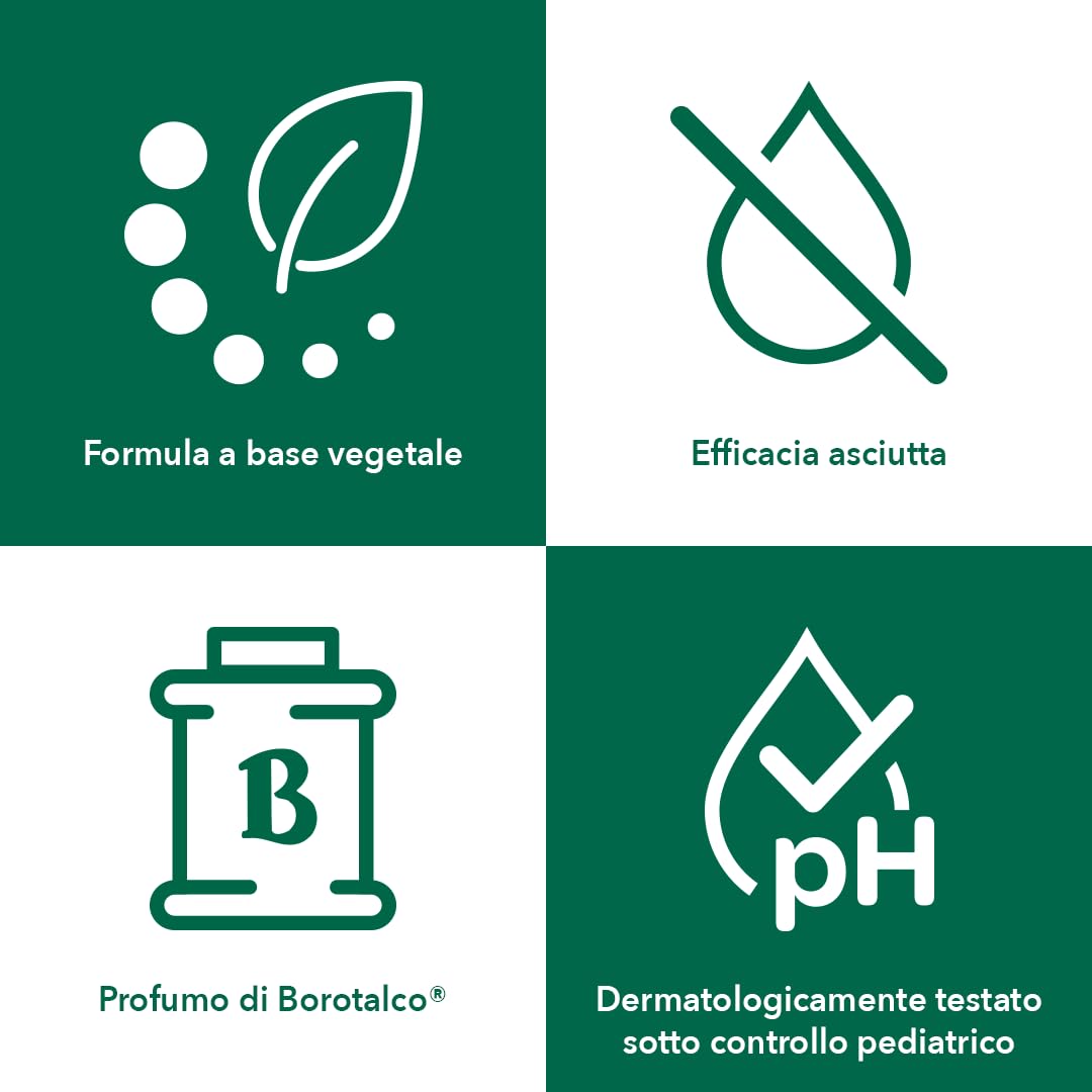 Borotalco, Polvere con Talco Vegetale, Azione Rinfrescante e Assorbente, per Pelli Sensibili, Formula 100% Vegetale, Profumo di Borotalco, Dermatologicamente Testato, Barattolo 70 g