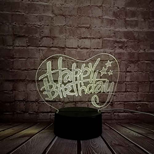 GRJAWN Lámpara de ilusión óptica 3D feliz cumpleaños LED Luz de Noche 16 Lámpara de tactil de cambio de color Niños Cumpleaños fiesta Regalos casa decoración, con Control Remoto Cover