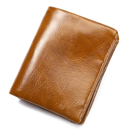 RFID Blocking Leather Wallet for Men – Slim Vintage Bifold Wallet with 8 Card Slots, Coin Pocket, Top Grain Cowhide Leather, Handmade Full Grain Leather Wallet - Brown